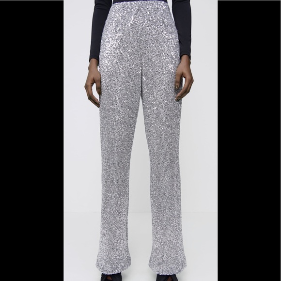 Zara sequin wide leg pants runs M - Picture 2 of 6